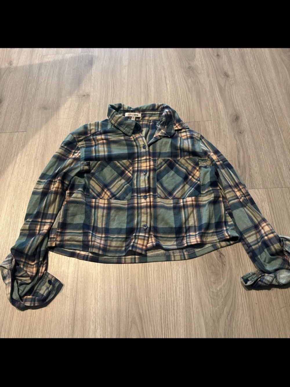 Sage Green Plaid Button-Up Shirt Jacket